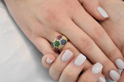 18K Gold Ring with Diamonds,Sapphires, Rubies & Emeralds,Engagement and Engagement Ring,Statement Ring,Ring for Women,Diamond Gold Ring
