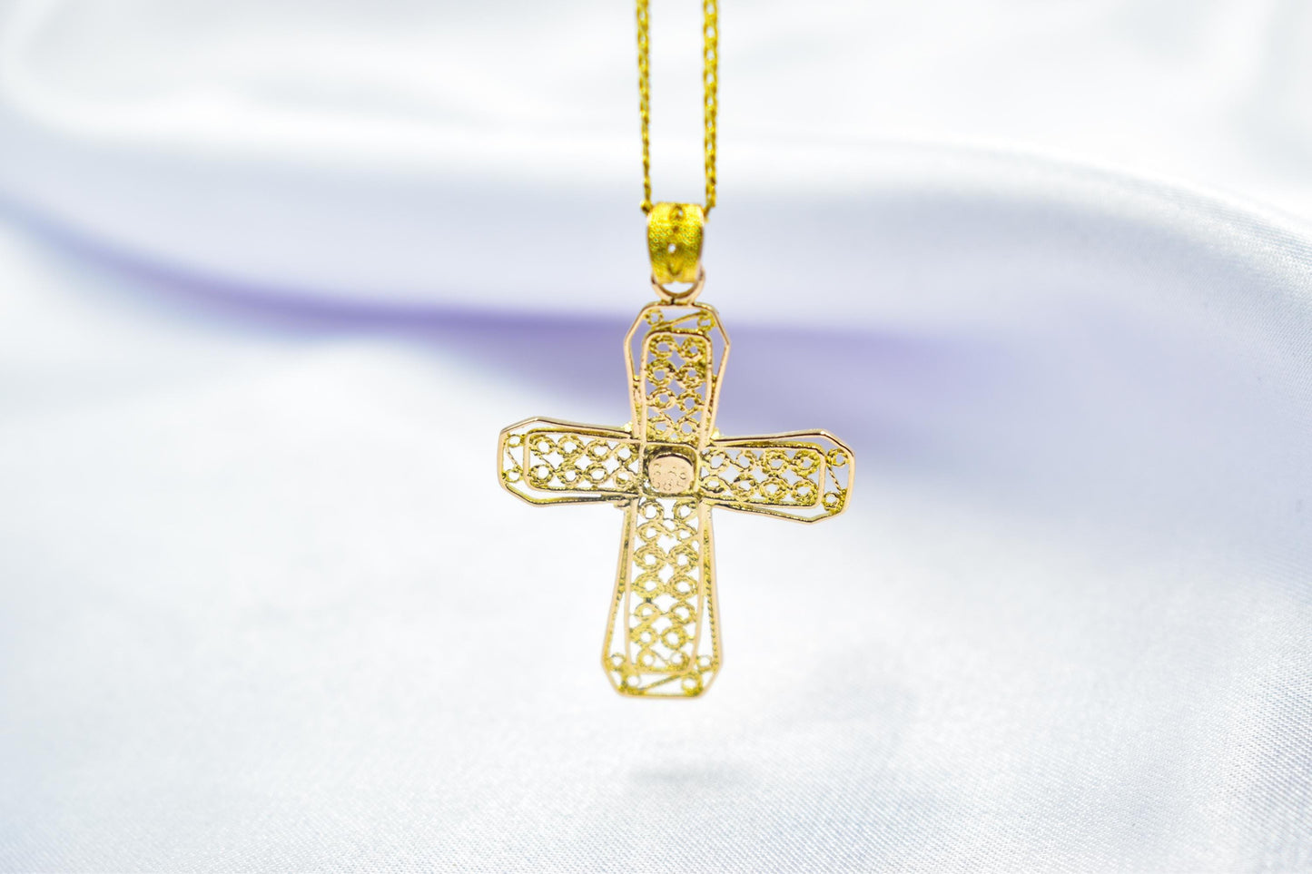 γυναικα Byzantine 14K Gold Cross with Natural Sapphire | Handmade Filigree Orthodox Pendant | Baptism Gift | Unisex Necklace with Optional 14K Chain