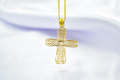 γυναικα Byzantine 14K Gold Cross with Natural Sapphire | Handmade Filigree Orthodox Pendant | Baptism Gift | Unisex Necklace with Optional 14K Chain