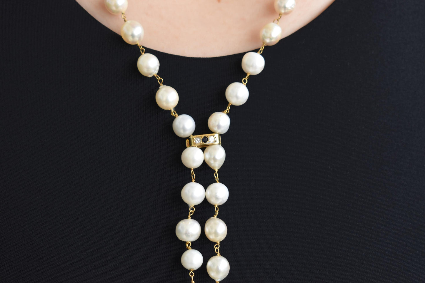 Χειροποίητο Μαργαριταρένιο Κολιέ με Διαμάντια & Ζαφείρι Κ14