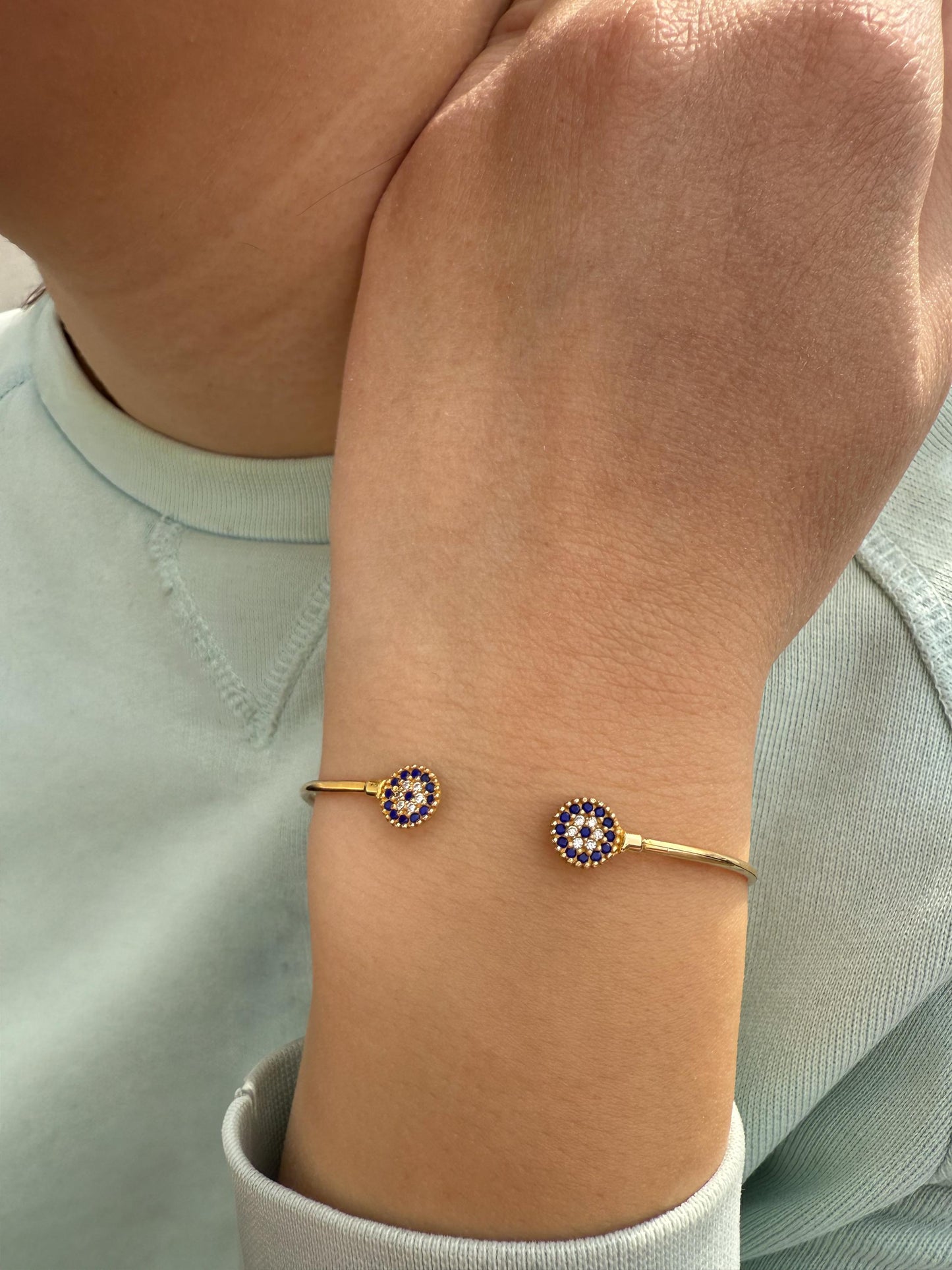 14K Gold Bangle Lapis Lazuli Evil Eye,Exclusive Minimal Bracelet,Lapis Lazuli Gold Evil Eye Bangle,Solitaire Bracelet,Perfect Gift for Her