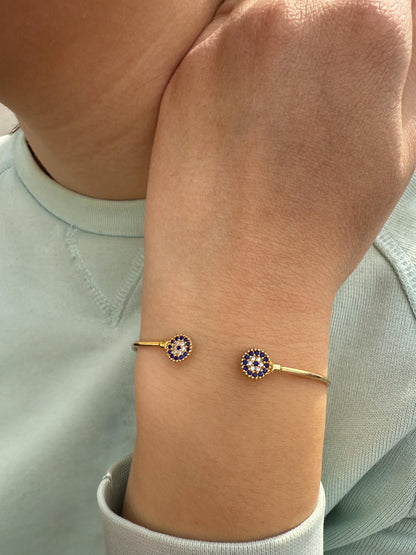14K Gold Bangle Lapis Lazuli Evil Eye,Exclusive Minimal Bracelet,Lapis Lazuli Gold Evil Eye Bangle,Solitaire Bracelet,Perfect Gift for Her