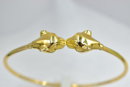 14K Gold Panther Bracelet, Solid Gold Bangle, Panther Head Cuff, Unisex Gold Bracelet, Statement Jewelry, Luxury Gift for Him or Her