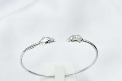 14k White Gold Dolphin Bangle Bracelet,Dolphin Bracelet,Gold Sea Animal Bracelet Bangle,Gold Summer Bracelet,Gift for Mom & Her