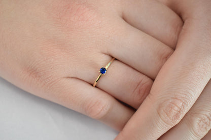 14K Solid Gold Thin Minimalist Ring–Dark Blue Zircon, Stackable Jewellery Gold Ring,14K Wedding & Engagement Ring for Her
