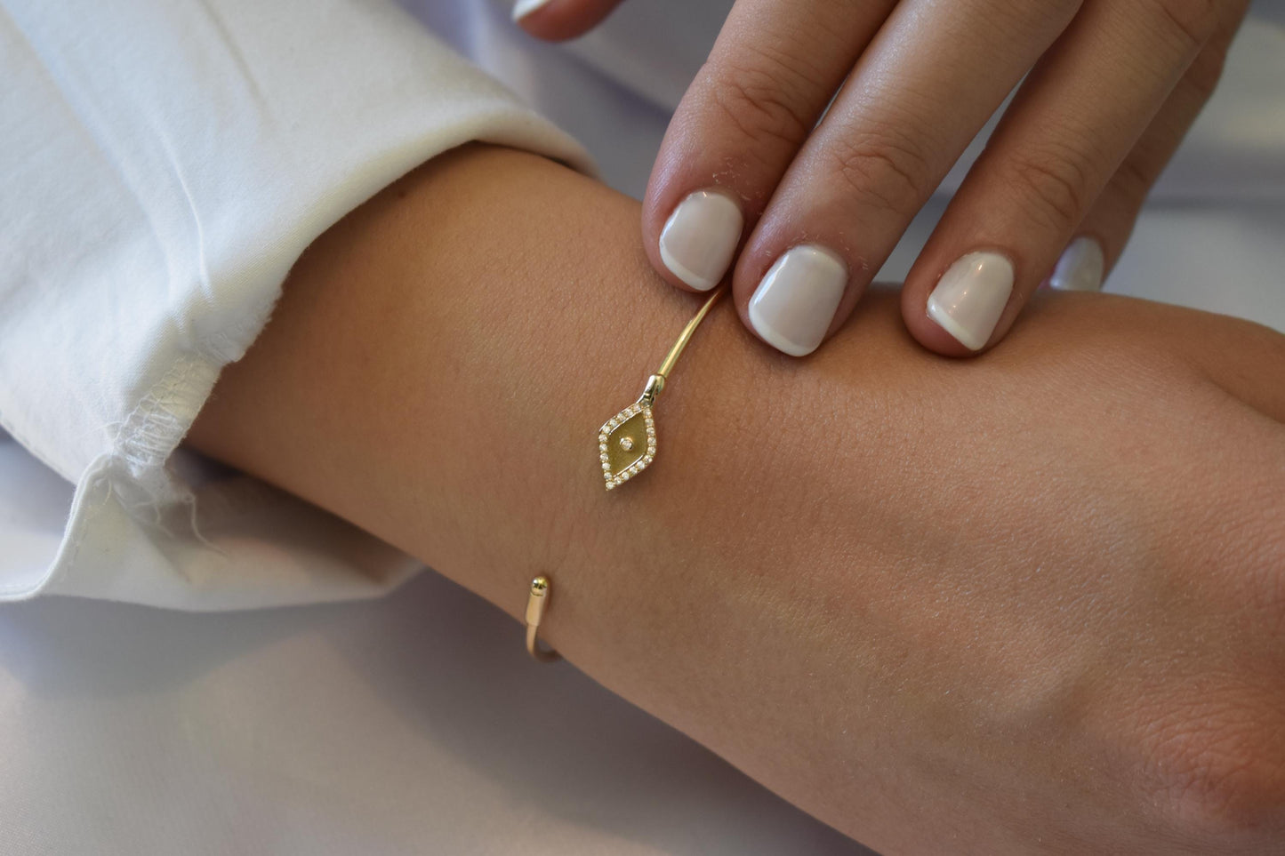 14K Gold Evil Eye Bracelet,Protective Blue Eye Jewellery,Boho Chic Collection,Gold Bangle Bracelet,Exclusive Gift for Mom & Her