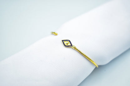 14K Evil Eye Bangle,14K Gold Blue Bangle,14K Protective Jewelry,Evil Eye Bangle,Design, Handcrafted Beauty,Gold Bracelet,Gift for Mom & Her