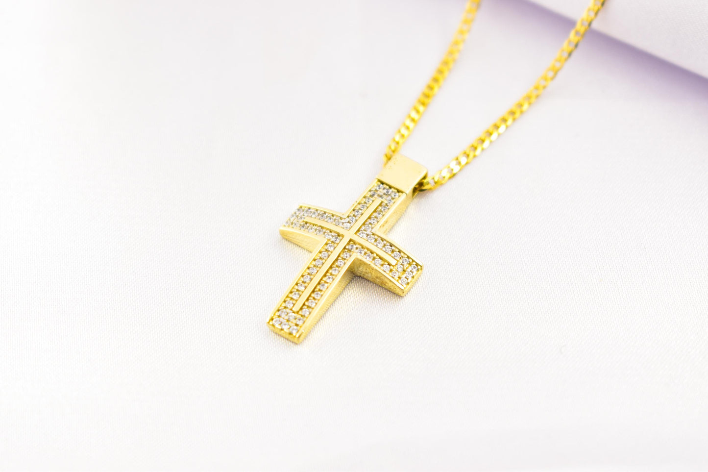 γυναικα 14K Gold Cross Pendant with Cubic Zirconia, Solid Gold Religious Necklace, Christian Gift for Men & Women, Baptism Jewelry, Gold Cross Charm