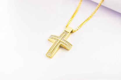 γυναικα 14K Gold Cross Pendant with Cubic Zirconia, Solid Gold Religious Necklace, Christian Gift for Men & Women, Baptism Jewelry, Gold Cross Charm