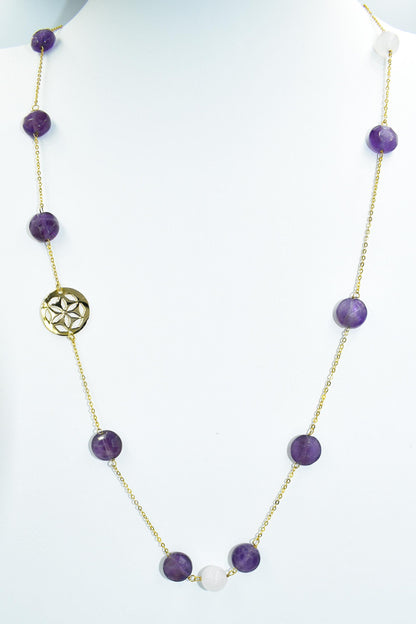 Χρυσό Κολιέ με Αμέθυστους και Μοτίβο 14Κ