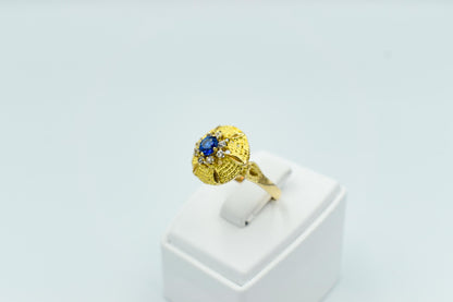 14K Solid Gold Ring with Blue and White Zirccon Accents,Circular Pyramid Style,Handcrafted Jewelry,Luxury Accessories,Exclusive Greek Ring