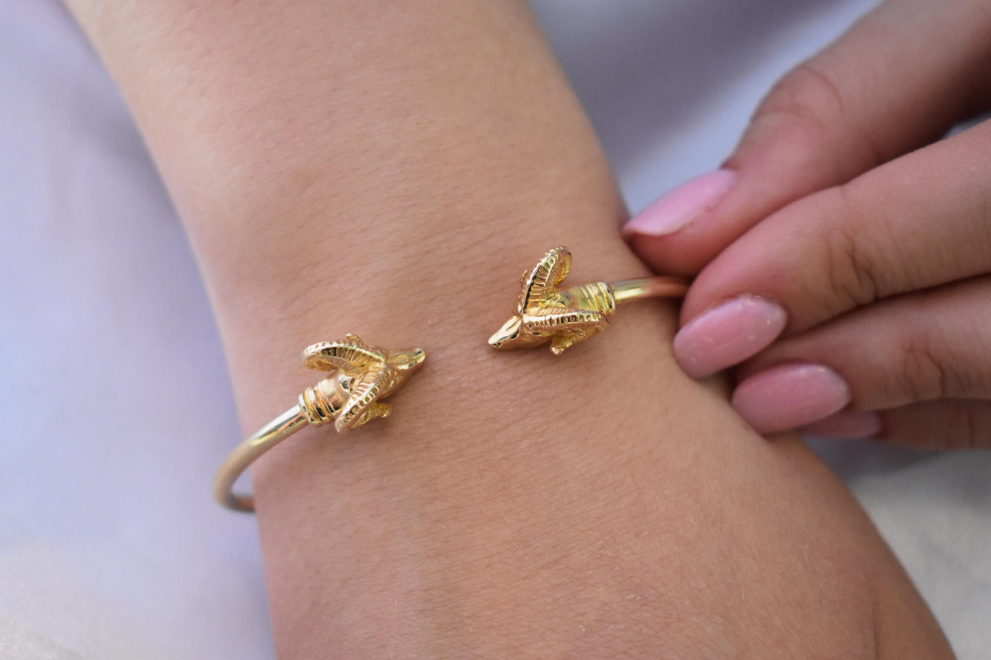 14K Solid Gold Ram Bangle,Ancient Greece Jewel,Aries Gold Bracelet,Ram Handcrafted Gold Bangle,Bangle Gift,Fine Jewelry,Gold Animal Bracelet