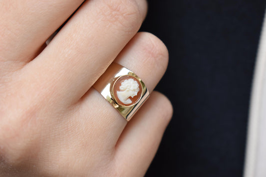 14K Gold Natural Cameo Handmade Ring,Handcrafted Cameo Ring,Vintage Exclusive Jewellery,Victoria Cameo Ring,Gift for Mom & Her
