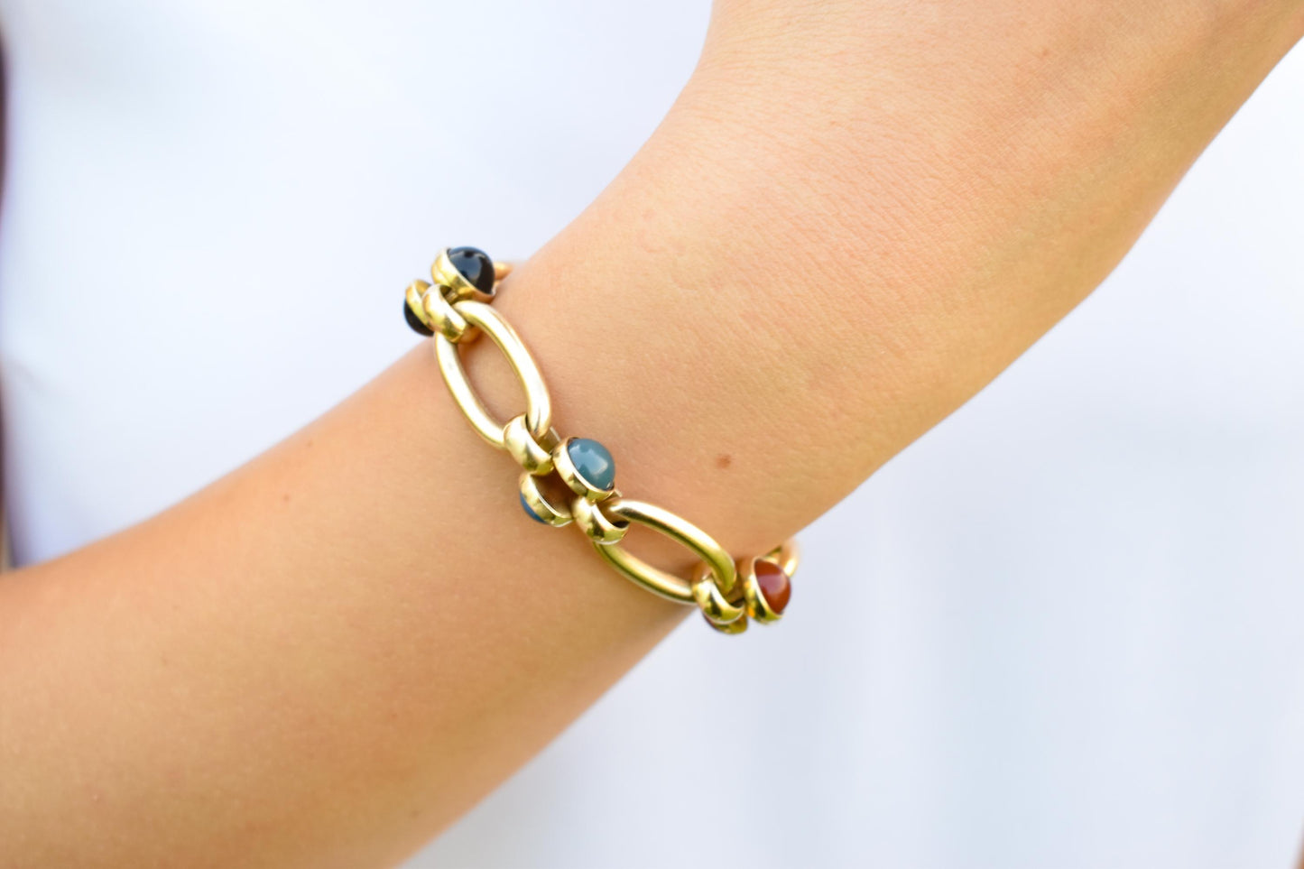 14K Solid Gold Thick Chain Bracelet,Statement Bracelet,Charm Bracelet,Natural Stone Bracelet,Gemstone Bracelet, Forever Unique Gift for Her