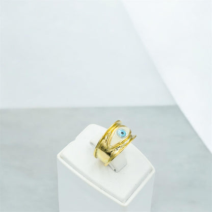 Χειροποίητο Δαχτυλίδι με Λευκό Σμάλτο Μάτι Κ14 - Αυξομειούμενο