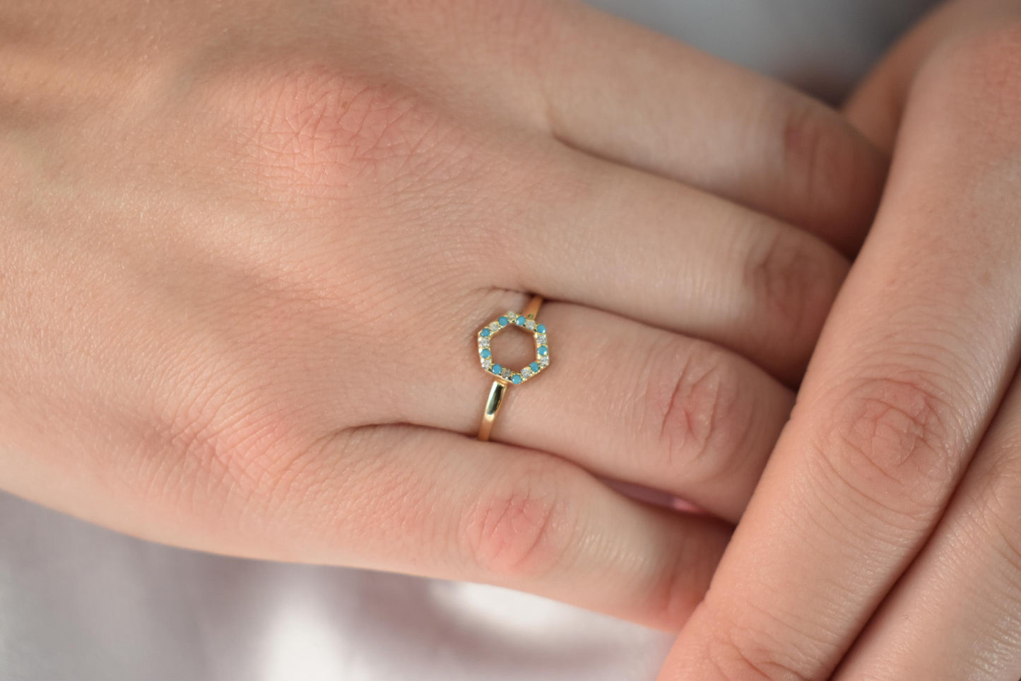 14K Solid Gold Turquoise Ring,Gold Thin Ring,Dainty Gold Ring,Stackable Jewellery Ring,Gold Band,14K Wedding Minimalist Ring for Her