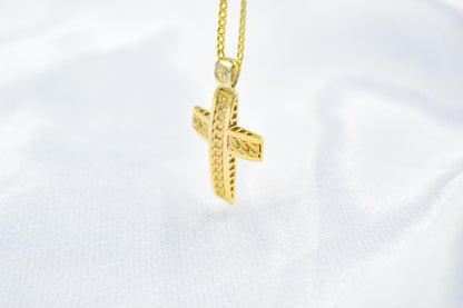Ανδρικοί Σταυροί 14K Gold Solid Cross Pendant with Cuban Chain Design | Reversible Design | Handmade Christian Jewellery,Men’s & Women’s Option ,Baptism Gift