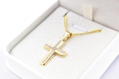 γυναικα 14K Gold Cross Pendant with Zircon Stones | Handcrafted Christian Jewellery | Minimal Design Cross | Women’s Men’s Gold Cross ,Baptism Gift