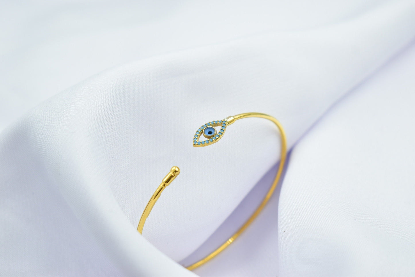 14K Gold Evil Eye Bangle Bracelet Turquoise,Gold Protective Bangle,Navy Evil Eye Gold Bangle Bracelet,Gold Bracelet for Mom & Her