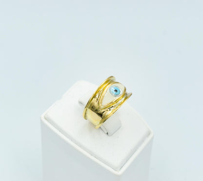 Χειροποίητο Δαχτυλίδι με Λευκό Σμάλτο Μάτι Κ14 - Αυξομειούμενο