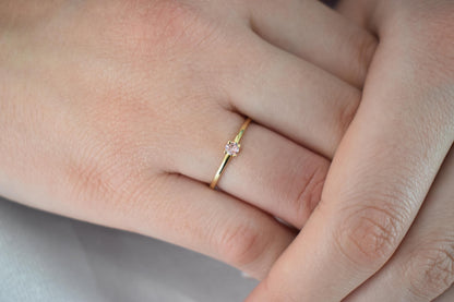 14K Solid Gold Thin Minimalist Ring–Light Pink Zircon, Stackable Jewellery Gold Ring,14K Wedding & Engagement Stacking Ring,Gift for Her