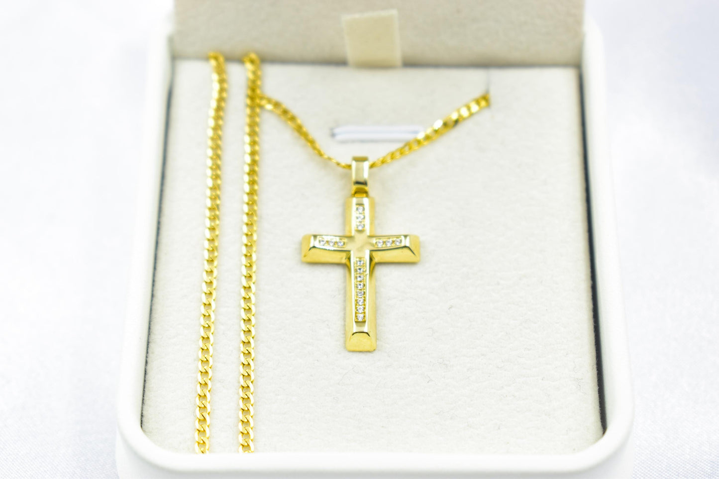 γυναικα 14K Gold Cross Pendant with Zircon Stones,Elegant Christian Necklace,Pendant Only, Complete Set with Chain,Women’s Men’s Cross,Baptism Gift