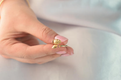 Χειροποίητο Δαχτυλίδι με Λιοντάρι με Ουρά & Κόκκινα Ζιργκόν