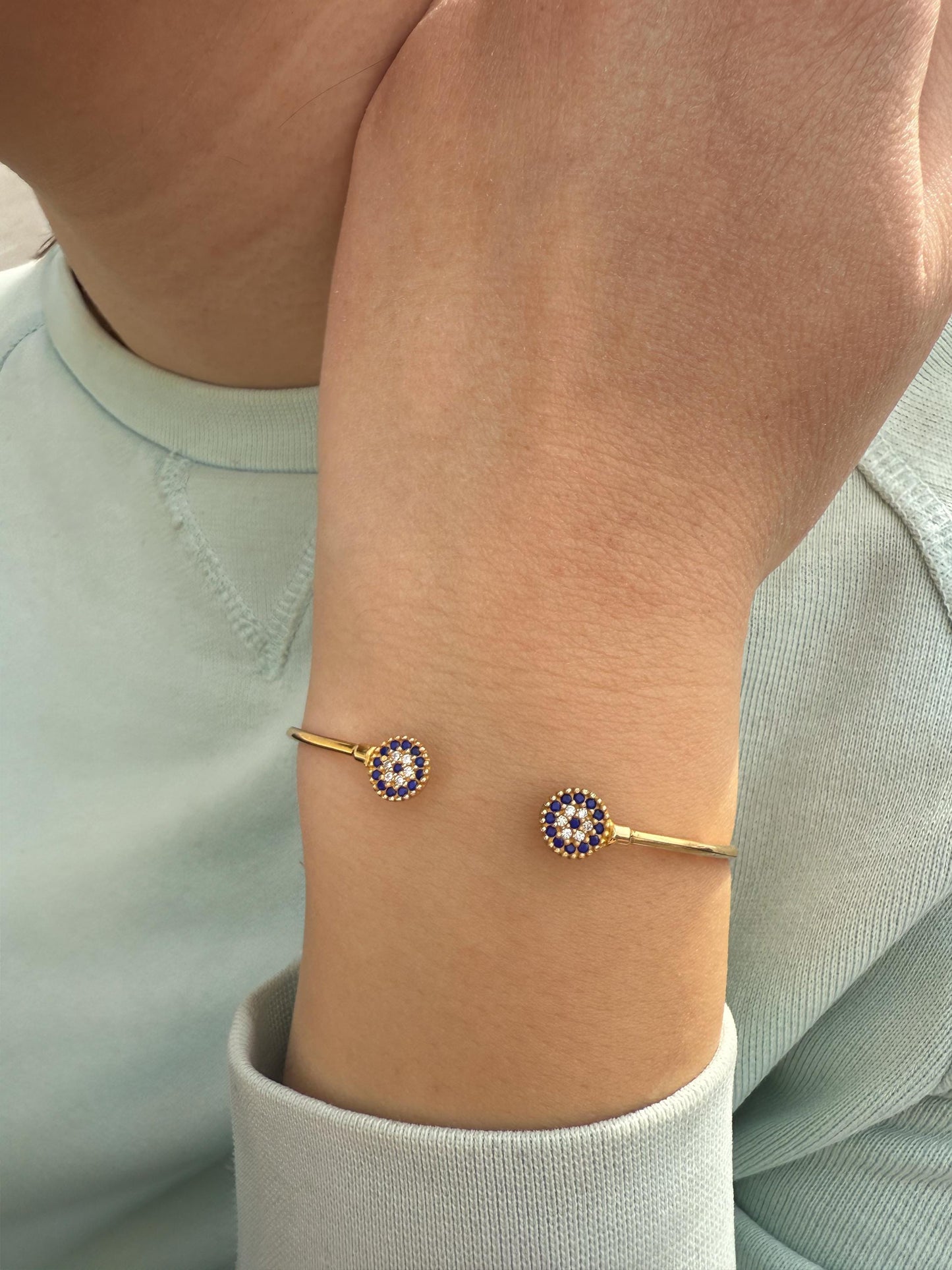 14K Gold Bangle Lapis Lazuli Evil Eye,Exclusive Minimal Bracelet,Lapis Lazuli Gold Evil Eye Bangle,Solitaire Bracelet,Perfect Gift for Her