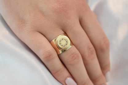 14K Solid Gold Ring,Unique Round Ring,Engagement & Wedding Gold Ring,Statement Ring,Stackable Gold Ring,Gift for Mom and Her