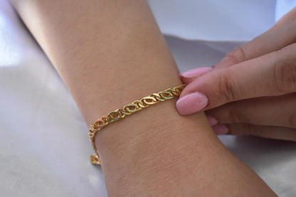 14K Gold Curb Chain Bracelet,Stackable Gold Bracelet,Franco Chain,Chain Bracelet,Retro Chain Bracelet, Vintage Look Chain,Anniversary Gift