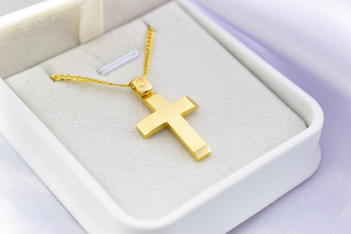 Ανδρικοί Σταυροί 9K Solid Gold Cross Pendant with 14K Chain – Double-Sided Hammered & Polished Cross – Christian Necklace for Men or Women – Baptism Gift