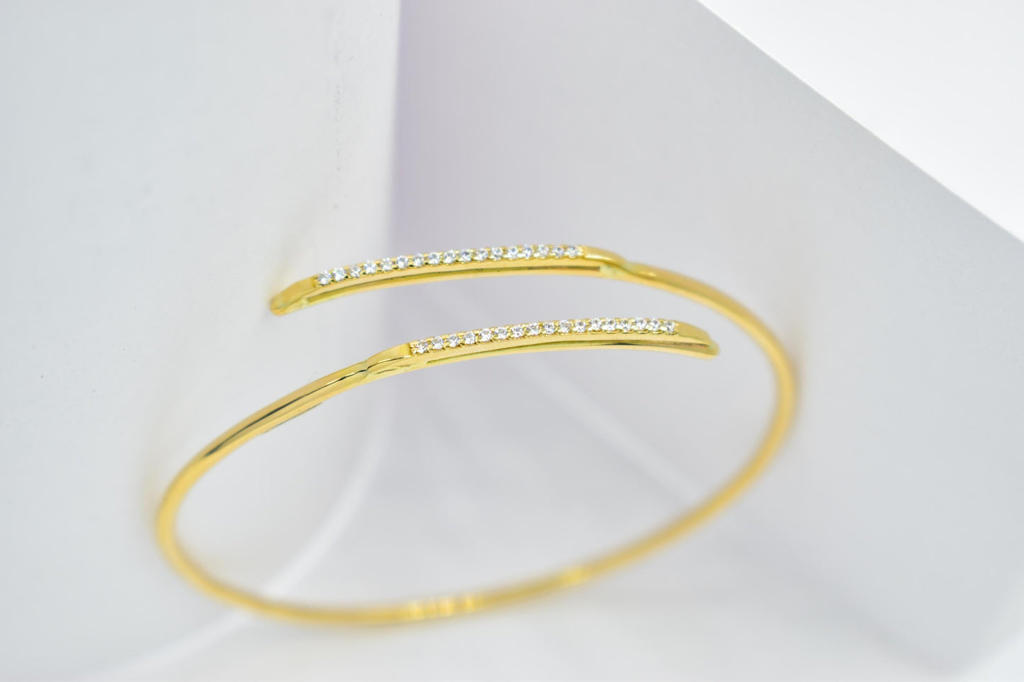 14K Solid Gold Bangle Bracelet • Handmade Open Cuff • Zircon or Diamond Option • Stackable Real Gold Jewellery • Gift for Her • Gift for Mom