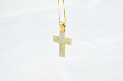 γυναικα 14K Gold Orthodox Cross Pendant with Enamel Back – Double-Sided Religious Jewelry for Men & Women