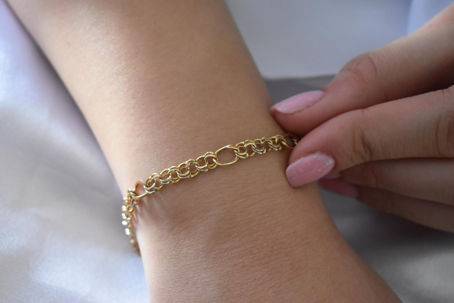 14K Gold Curb Chain Bracelet,Franco Retro Chain Bracelet,Vintage Look Chain Jewellery,Exclusive Anniversary Gift for Her