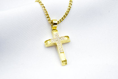γυναικα 14K Solid Gold Cross Necklace Sparkling Zircon Stones,Elegant Christian Pendant, Religious Gold Cross,14K Gold Cross Charm,Necklace Cross