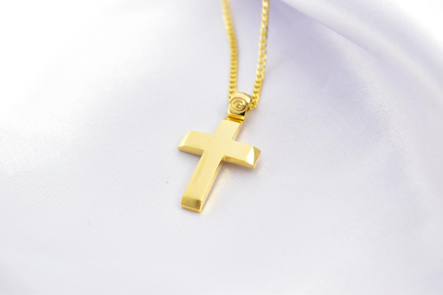 Ανδρικοί Σταυροί 9K Solid Gold Cross Pendant with 14K Chain – Double-Sided Hammered & Polished Cross – Christian Necklace for Men or Women – Baptism Gift