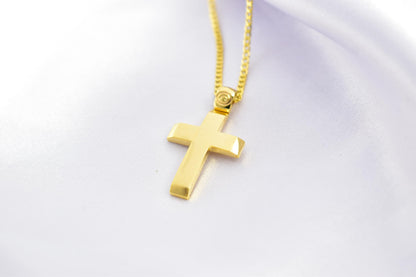 Ανδρικοί Σταυροί 9K Solid Gold Cross Pendant with 14K Chain – Double-Sided Hammered & Polished Cross – Christian Necklace for Men or Women – Baptism Gift
