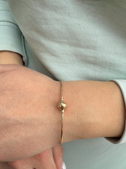 14k Gold Ball Torque Cuff Bangle Bracelet,Gold Round Adjustable Ball Bracelet,Ball Bead Bracelet,Genuine Bangle,Exclusive Gift for Her