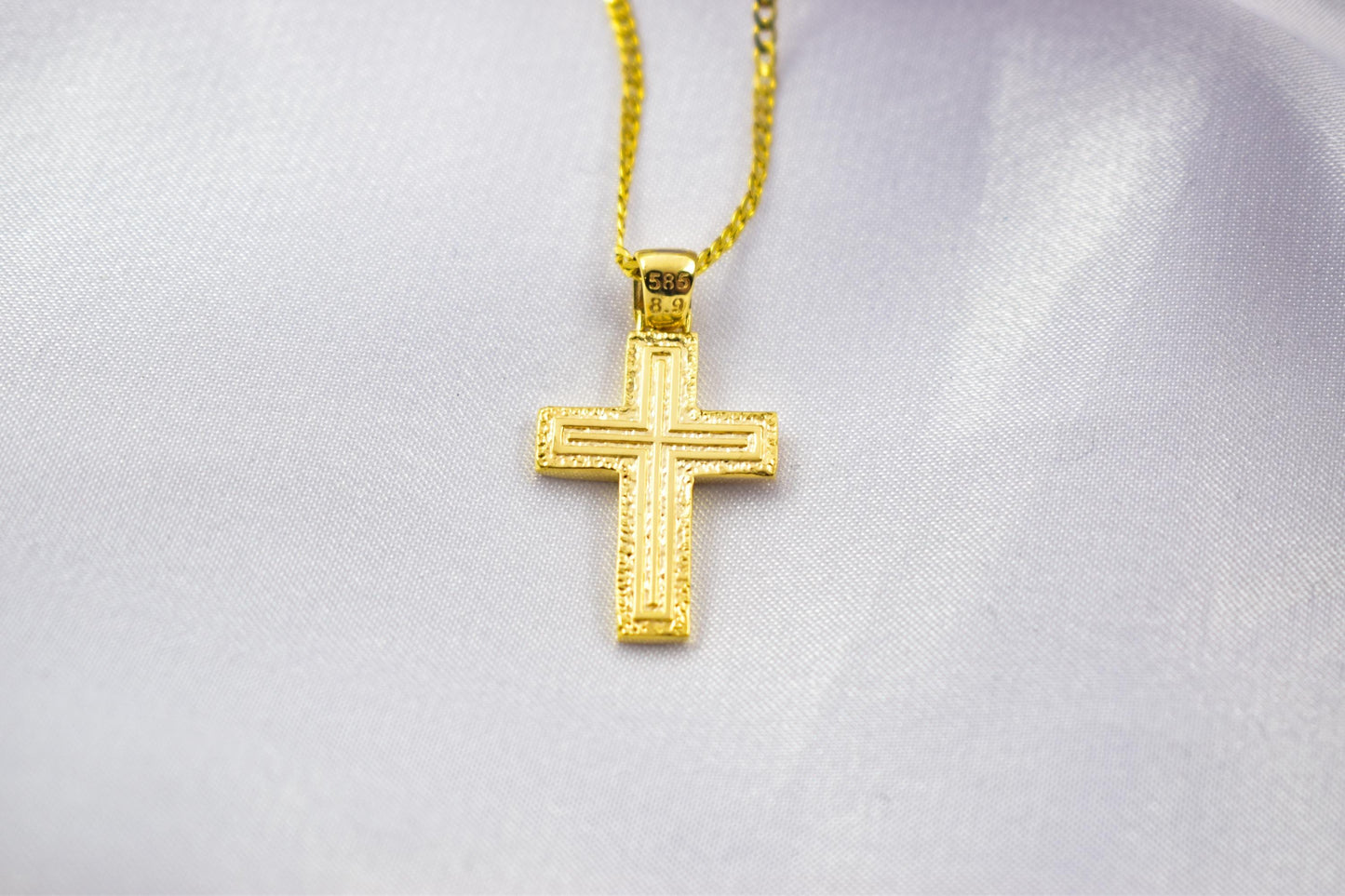 Ανδρικοί Σταυροί 14K Solid Gold Textured Cross Pendant Necklace,Unisex Religious Jewelry,Elegant Cross Necklace,Solid Gold Pendant Cross,Matte & Satin Finish