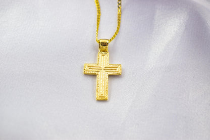 Ανδρικοί Σταυροί 14K Solid Gold Textured Cross Pendant Necklace,Unisex Religious Jewelry,Elegant Cross Necklace,Solid Gold Pendant Cross,Matte & Satin Finish