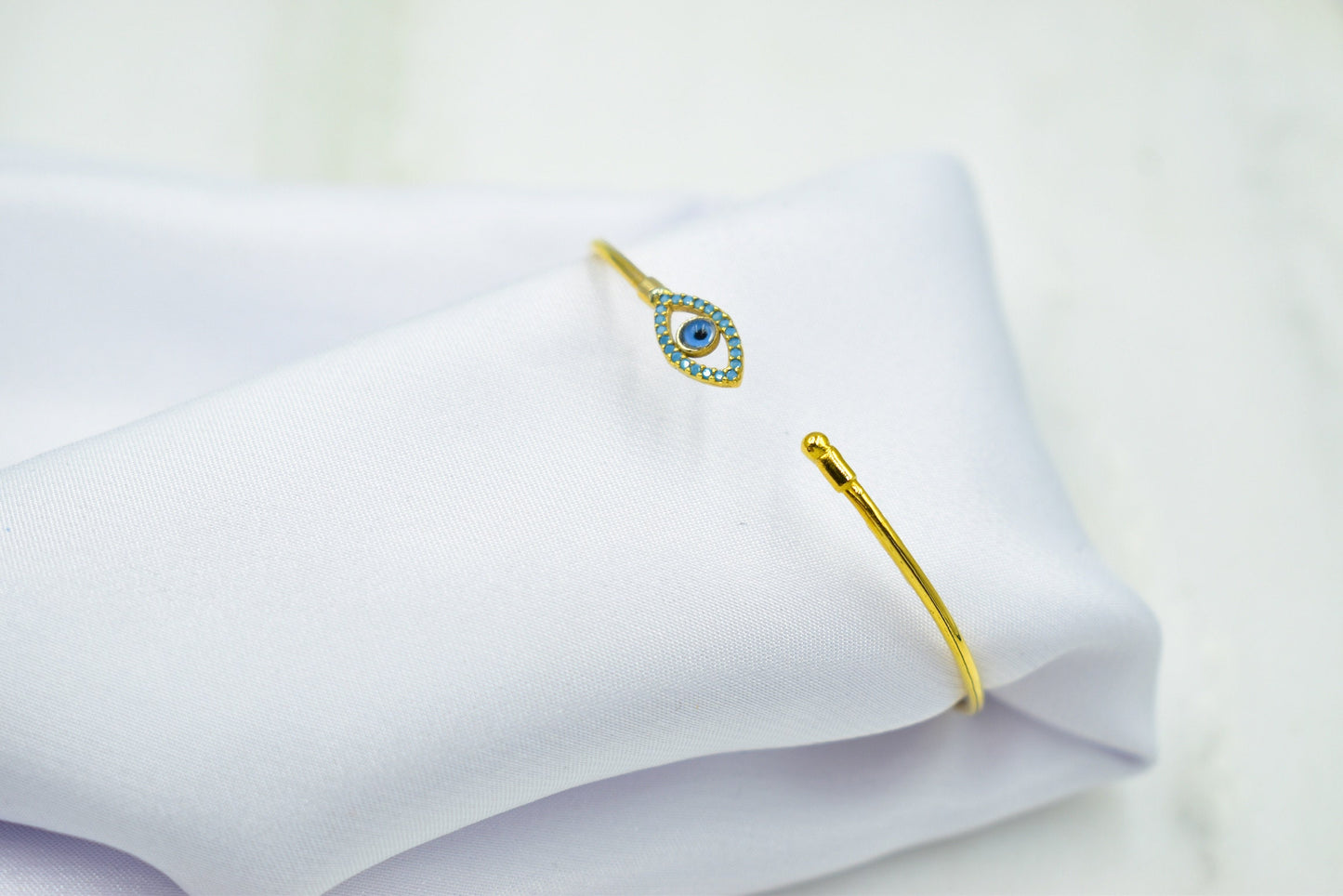 14K Gold Evil Eye Bangle Bracelet Turquoise,Gold Protective Bangle,Navy Evil Eye Gold Bangle Bracelet,Gold Bracelet for Mom & Her