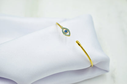 14K Gold Evil Eye Bangle Bracelet Turquoise,Gold Protective Bangle,Navy Evil Eye Gold Bangle Bracelet,Gold Bracelet for Mom & Her