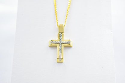 γυναικα 14K Gold Cross Necklace with Cubic Zirconia, Real Gold Religious Pendant, Orthodox Cross Jewelry Gift for Men & Women