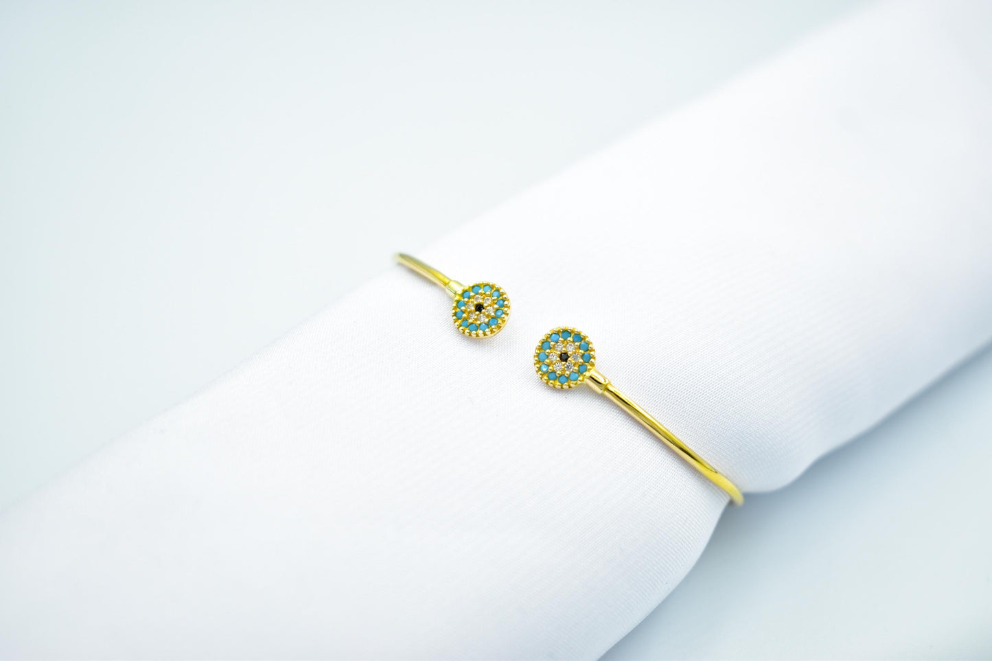 14K Gold Bangle Turquoise Evil Eye,Handcrafted Minimalist Bracelet,Turquoise Gold Evil Eye Bangle,Timeless Gift for Bride,Mom & Her