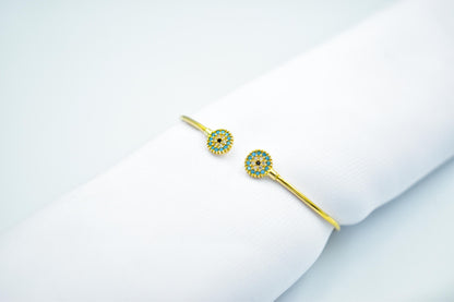 14K Gold Bangle Turquoise Evil Eye,Handcrafted Minimalist Bracelet,Turquoise Gold Evil Eye Bangle,Timeless Gift for Bride,Mom & Her