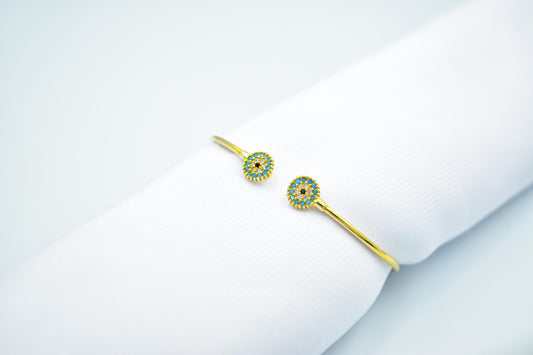 14K Gold Bangle Turquoise Evil Eye,Handcrafted Minimalist Bracelet,Turquoise Gold Evil Eye Bangle,Timeless Gift for Bride,Mom & Her