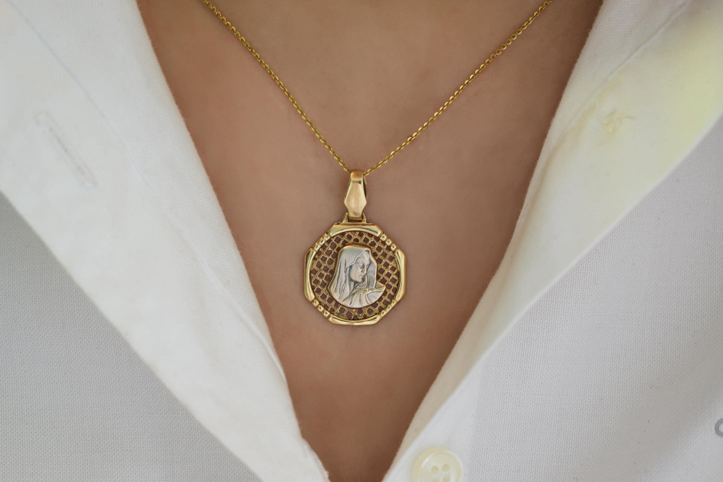 Χρυσό Κωνσταντινάτο Παναγία Οκτάγωνο 14Κ