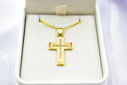 γυναικα 14K Gold Textured Cross Pendant with White Zircon Stones | Reversible Design | Elegant Christian Jewellery for Men  Women,Orthodox Cross