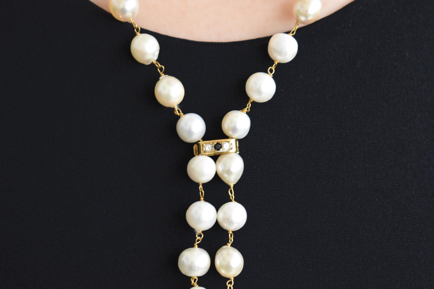 Χειροποίητο Μαργαριταρένιο Κολιέ με Διαμάντια & Ζαφείρι Κ14