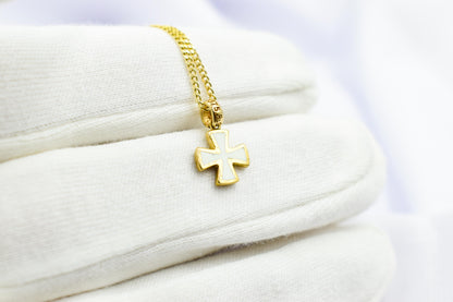 Χρυσός Σταυρός με Λευκό Σμάλτο Κ14